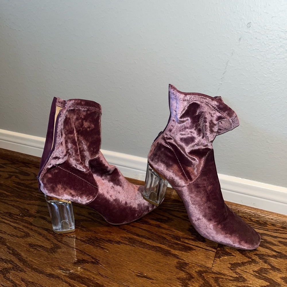 Velvet Ankle Boots with Clear Lucite Heels